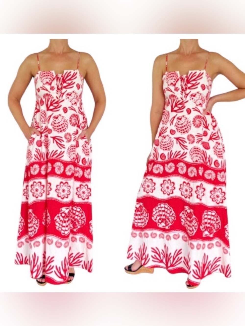 Calypso St. Barth Red and White Midi Dress